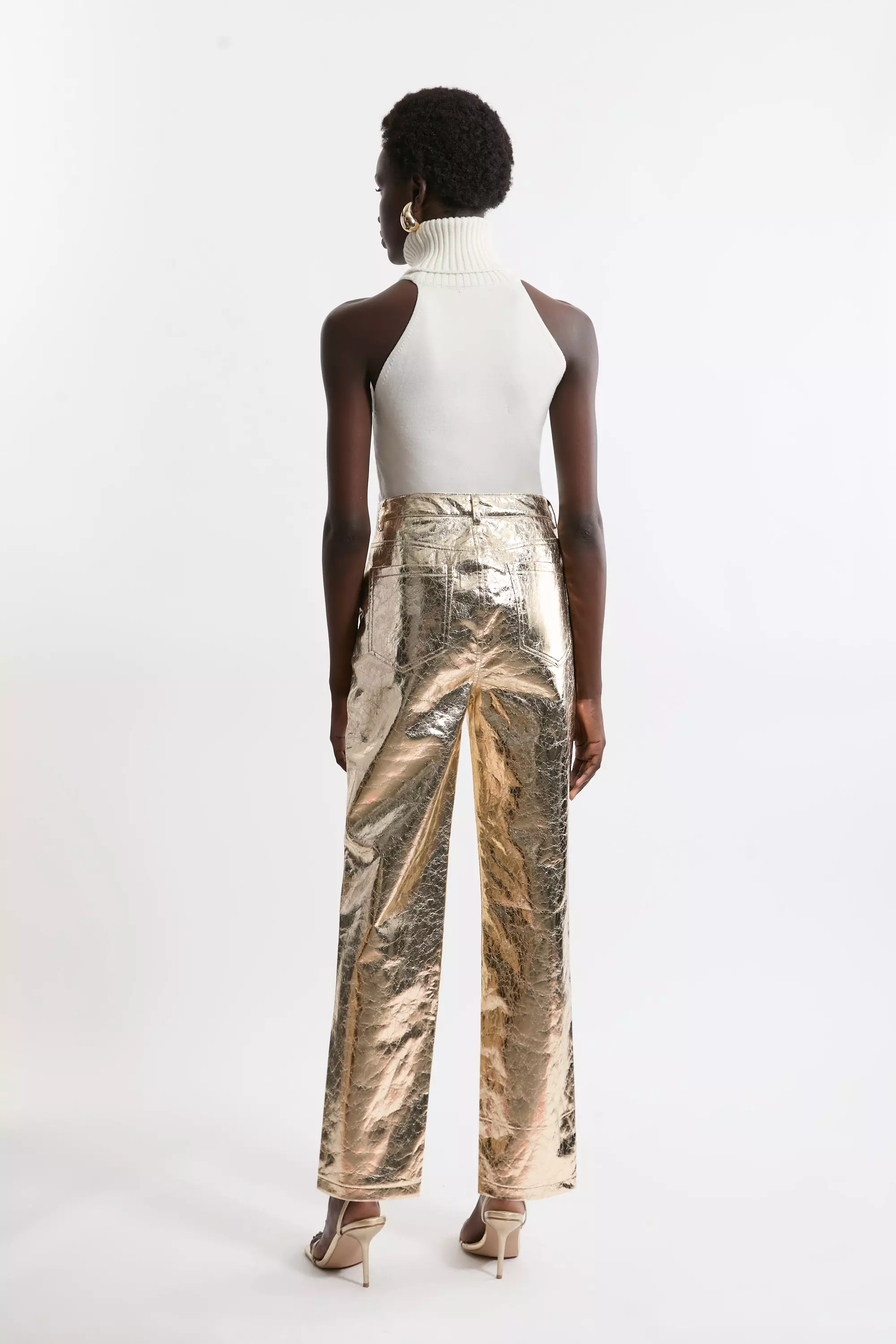 METALLIC FAUX LEATHER TROUSERS