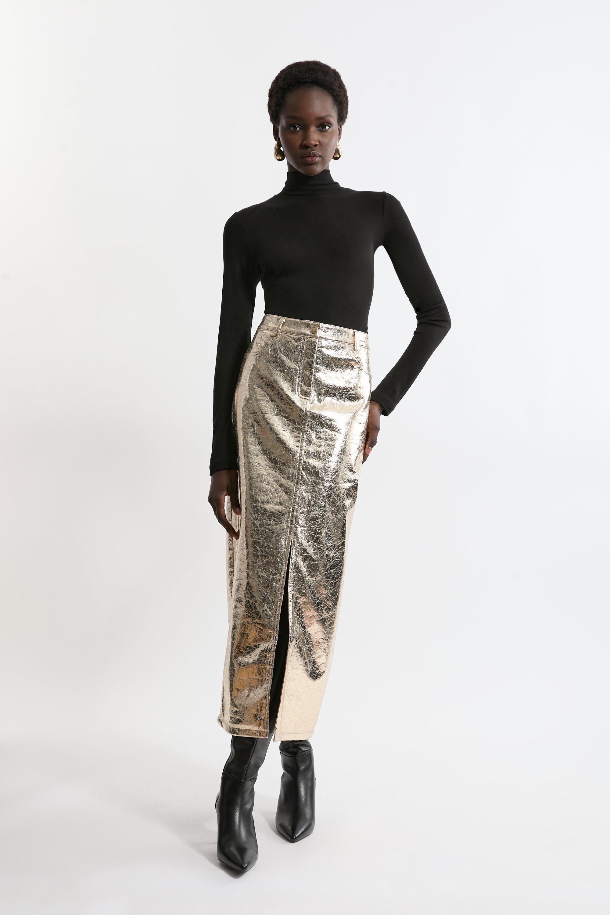 Karen millen store metallic pleated skirt