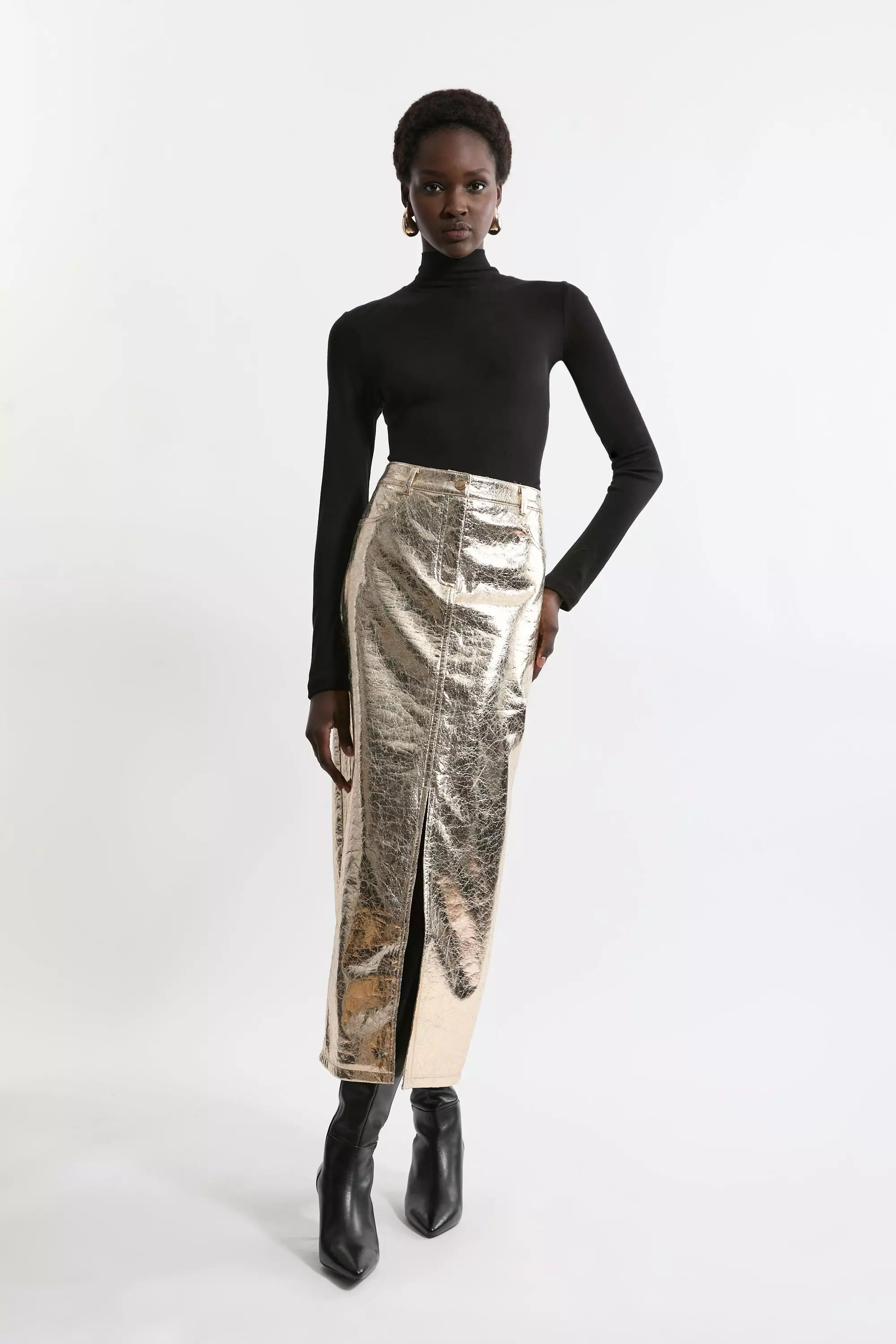 Karen millen metallic shop pleated skirt dark green