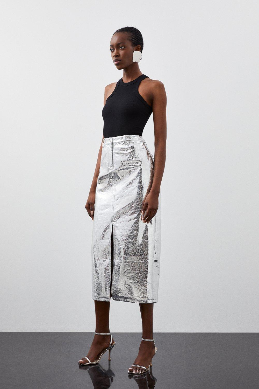 Metallic Matte Sequin Woven Midi Skirt | Karen Millen