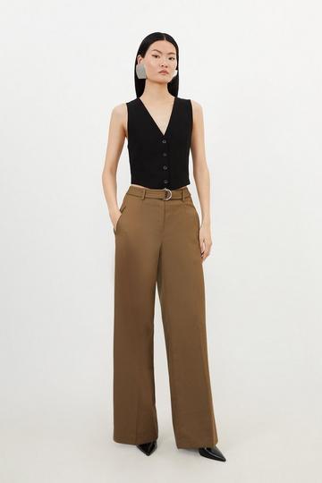 Tailored Wool Blend Straight Leg Trousers olive