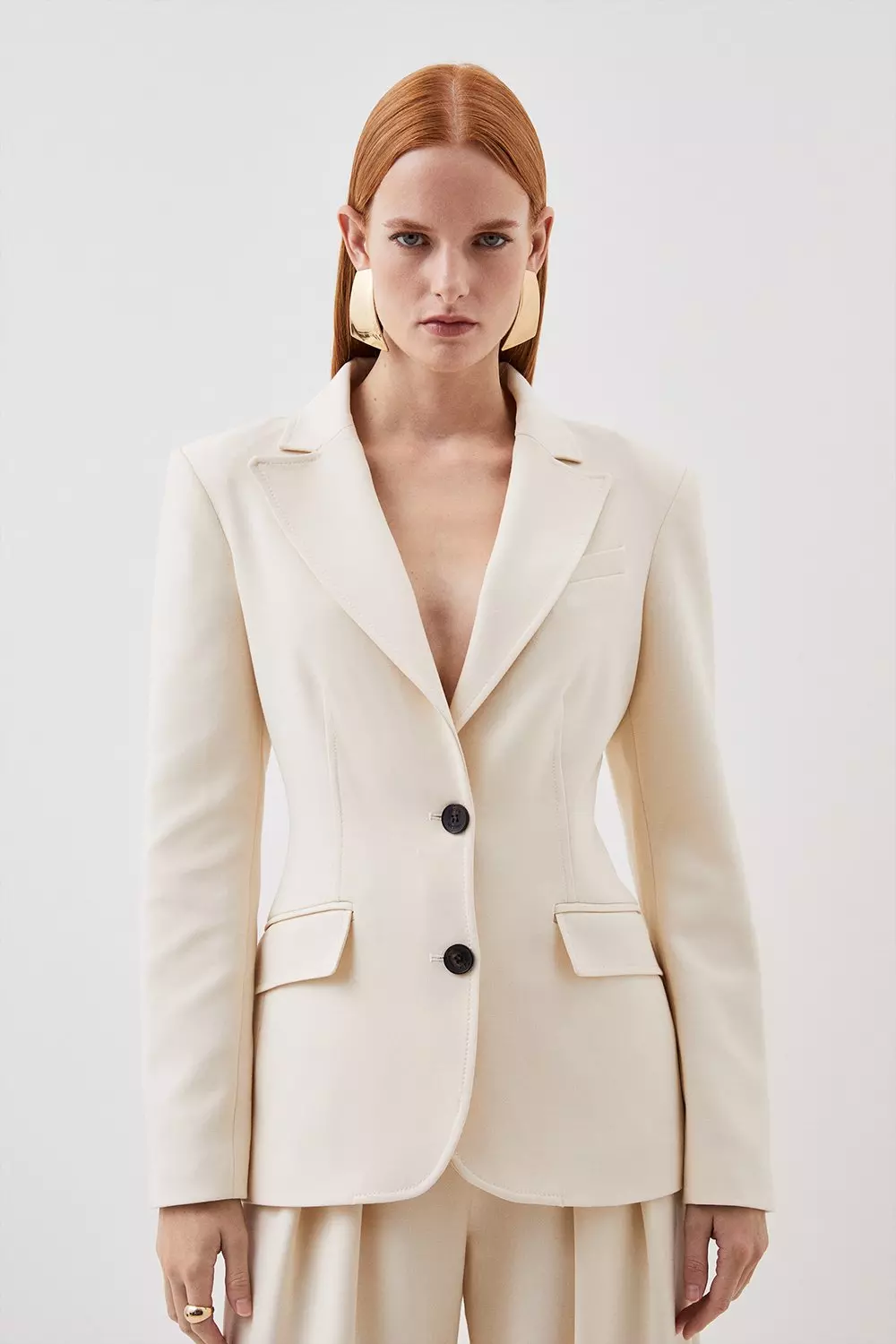 Compact Stretch Tailored Long Line Blazer Karen Millen