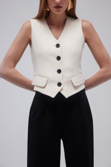 Compact Stretch Tailored Buttoned Waistcoat cream