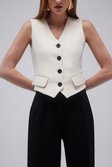 Cream Compact Stretch Tailored Buttoned Waistcoat