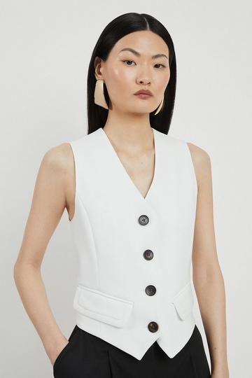 Compact Stretch Tailored Buttoned Waistcoat ivory