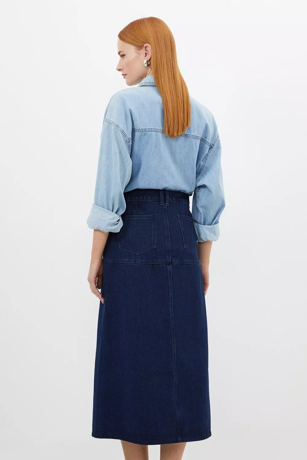 Karen millen coated denim midi skirt store