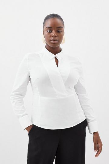 Plus Size Wrap Front Tailored Shirt white