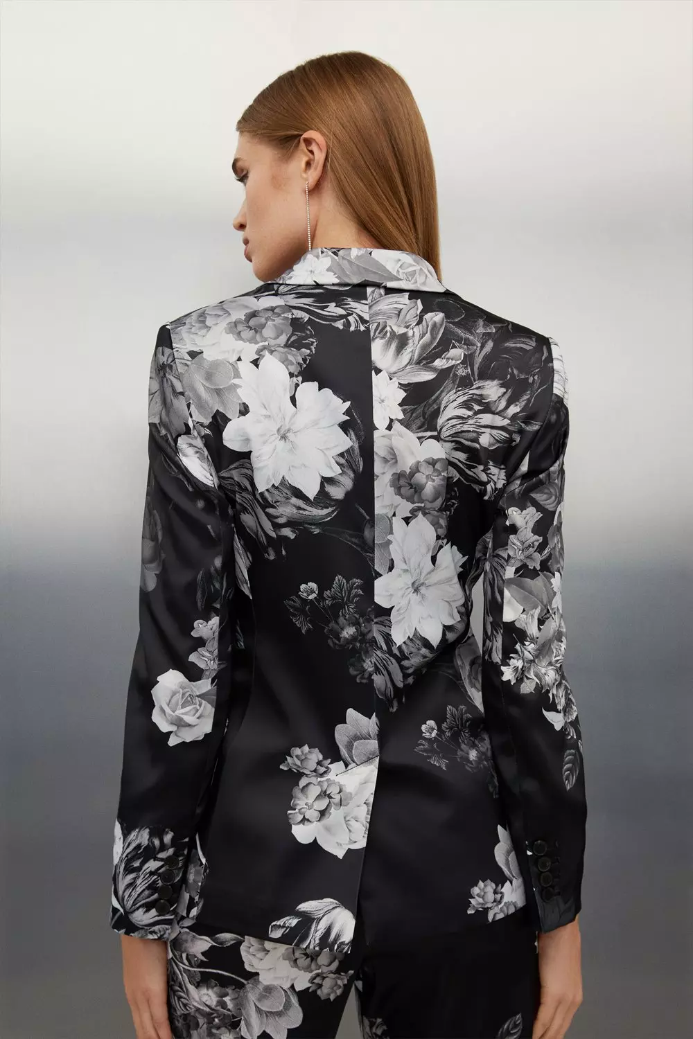 Italian Structured Satin Floral Bloom Printed Blazer | Karen Millen