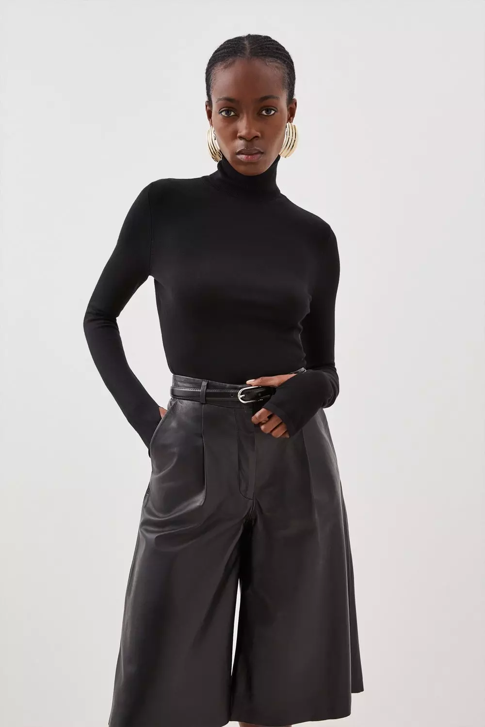  High Neck Drop Shoulder Split Hem Wrap Longline Sweater Without  Belt (Color : Black, Size : Small) : Clothing, Shoes & Jewelry