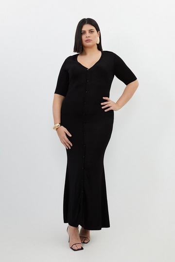 Black Plus Size Viscose Blend Slinky Knit Midaxi Dress
