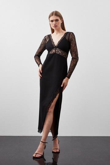 Lace And Ponte Jersey Maxi Dress black