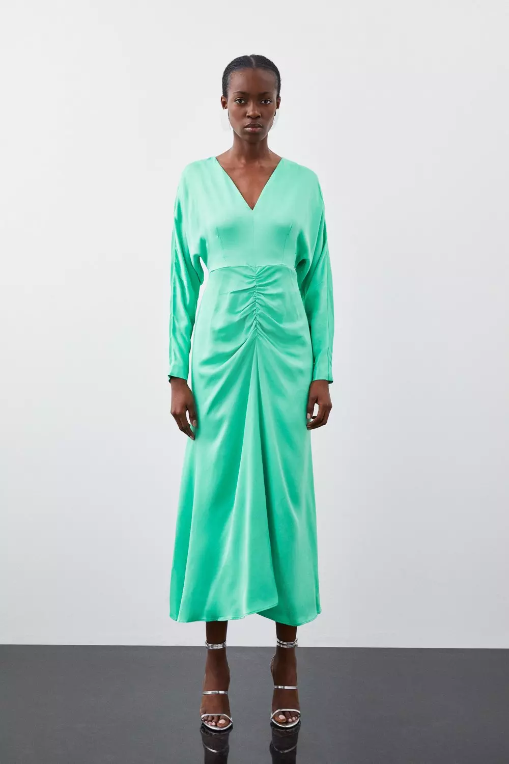 Long sleeve shop midi satin dress