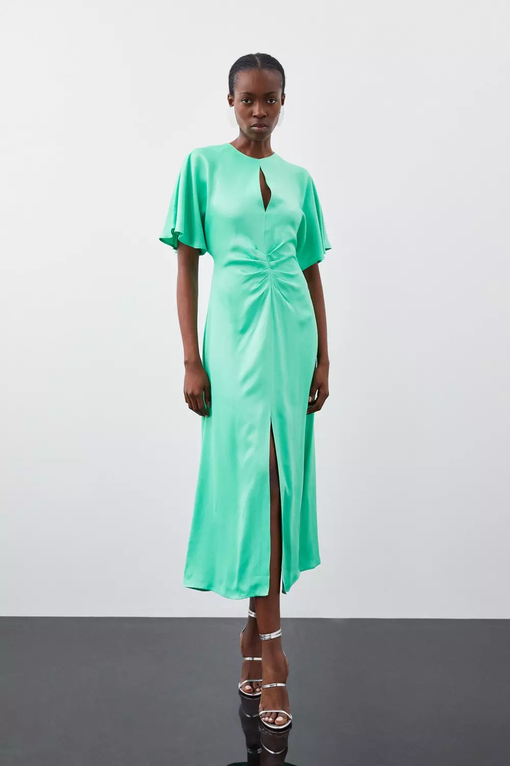 Teal satin midi store dress