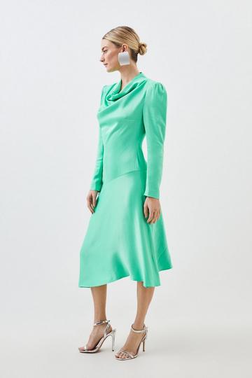 Green Petite Viscose Satin Asymmetric Woven Maxi Dress