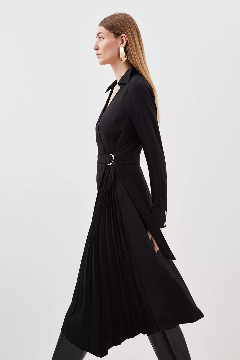 Soft Tailored Pleat Detail Belted Shirt Dress Karen Millen