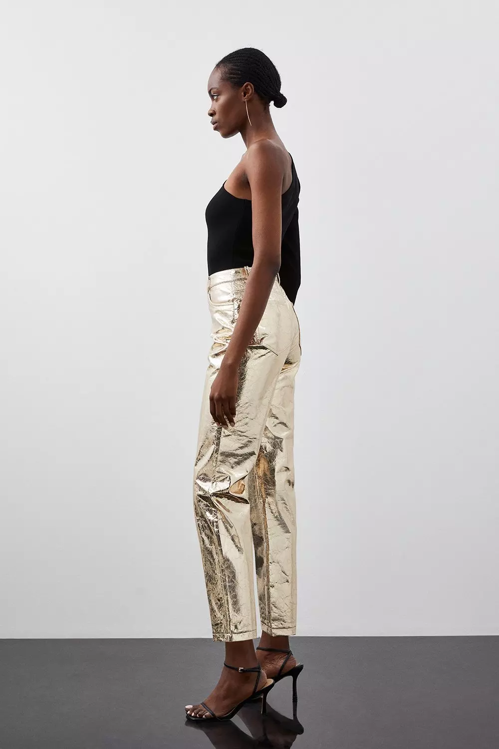 Stradivarius Petite Faux Leather Trousers With Split Front Detail