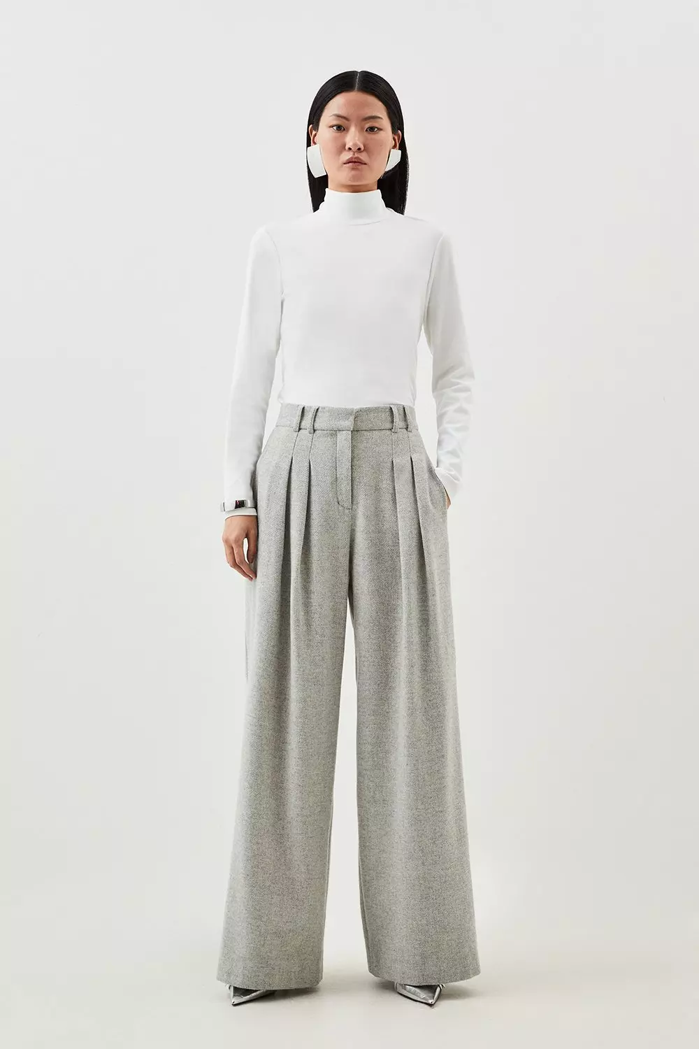 Petite Tailored Wool Blend Double Faced Wide Leg Trousers | Karen Millen