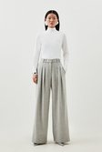 Pale grey Tailored Wool Blend Double Faced Wide Leg Trousers 