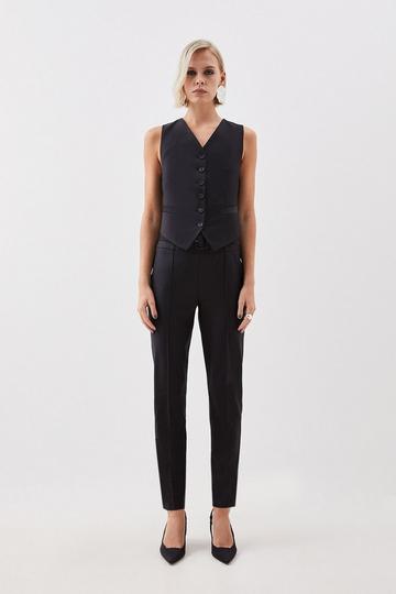 Black The Founder Petite Wool Blend Belted Slim Trousers