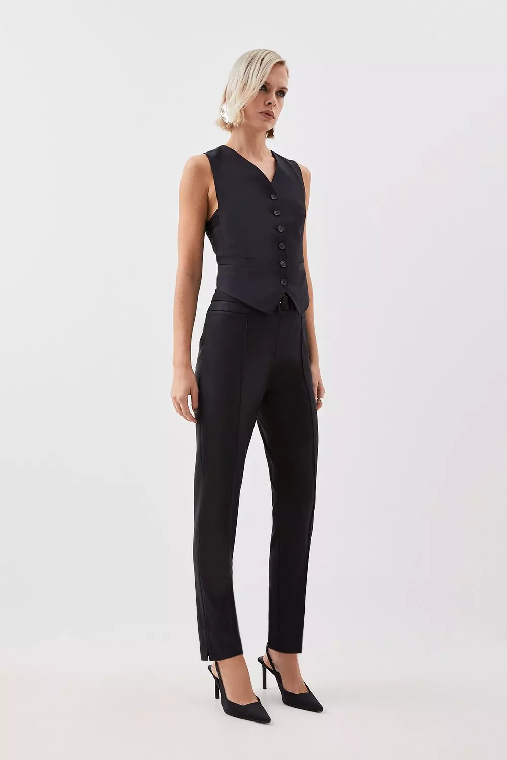 The Founder Petite Wool Blend Belted Slim Pants