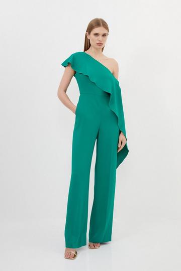 Tailored Compact Stretch Viscose Drape Detail Jumpsuit green