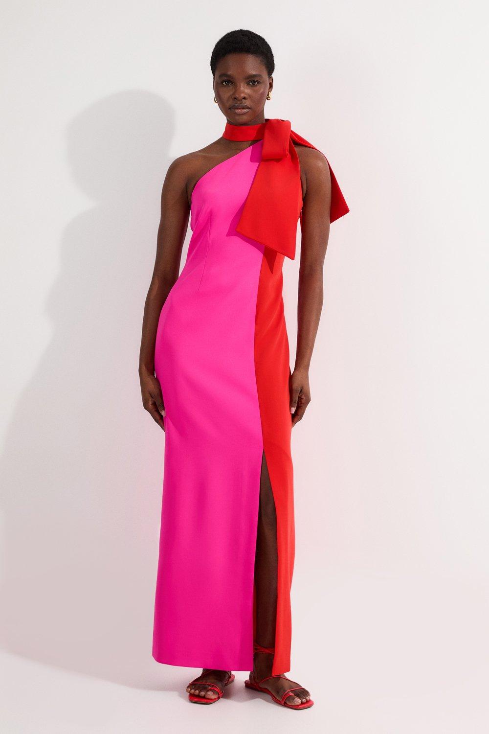 Pink and red hot sale colour block dress