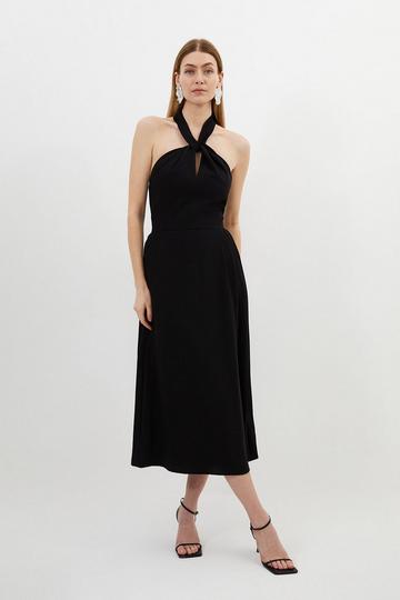 Black midi party dress with straps for guest
