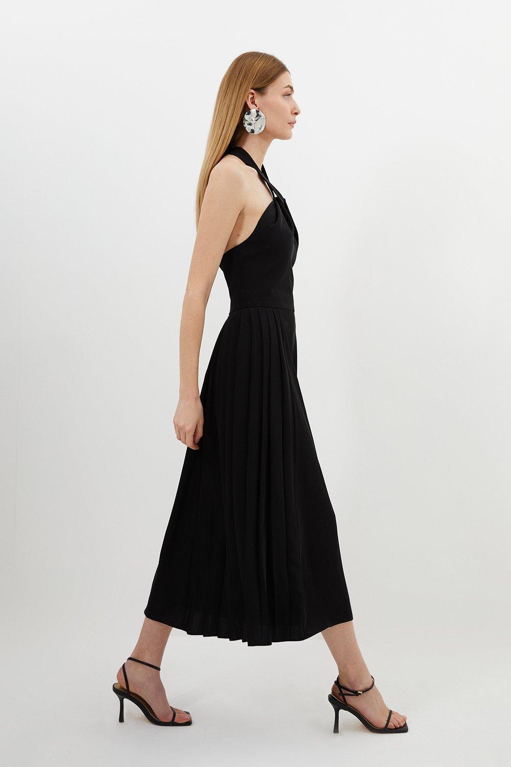 Black Halter Tea Length Dress