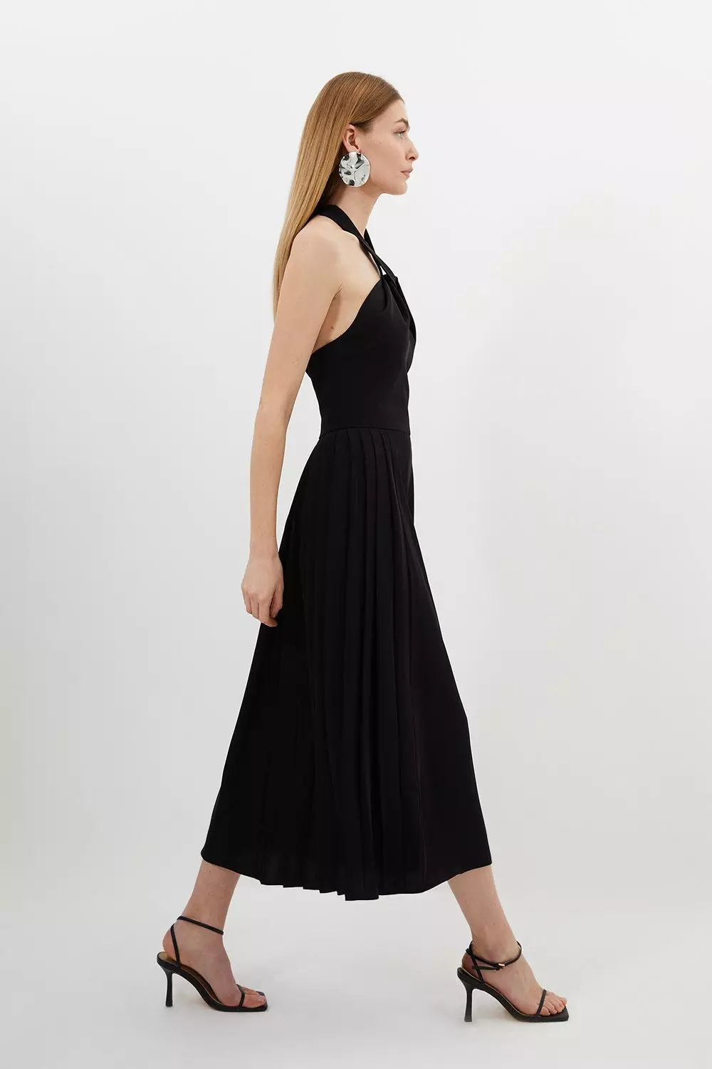 Halter tie neck shop midi dress in pleat