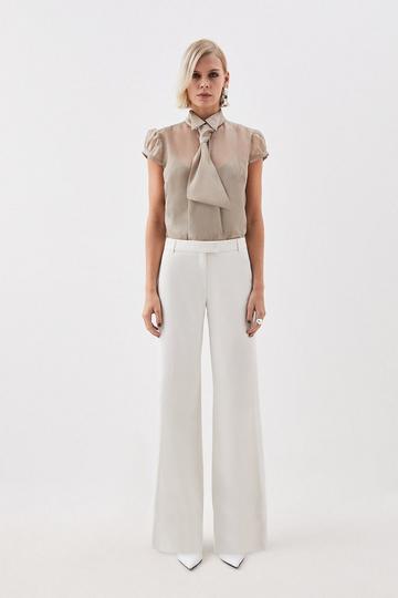 The Founder Petite Premium Twill Straight Tailored Trousers ivory