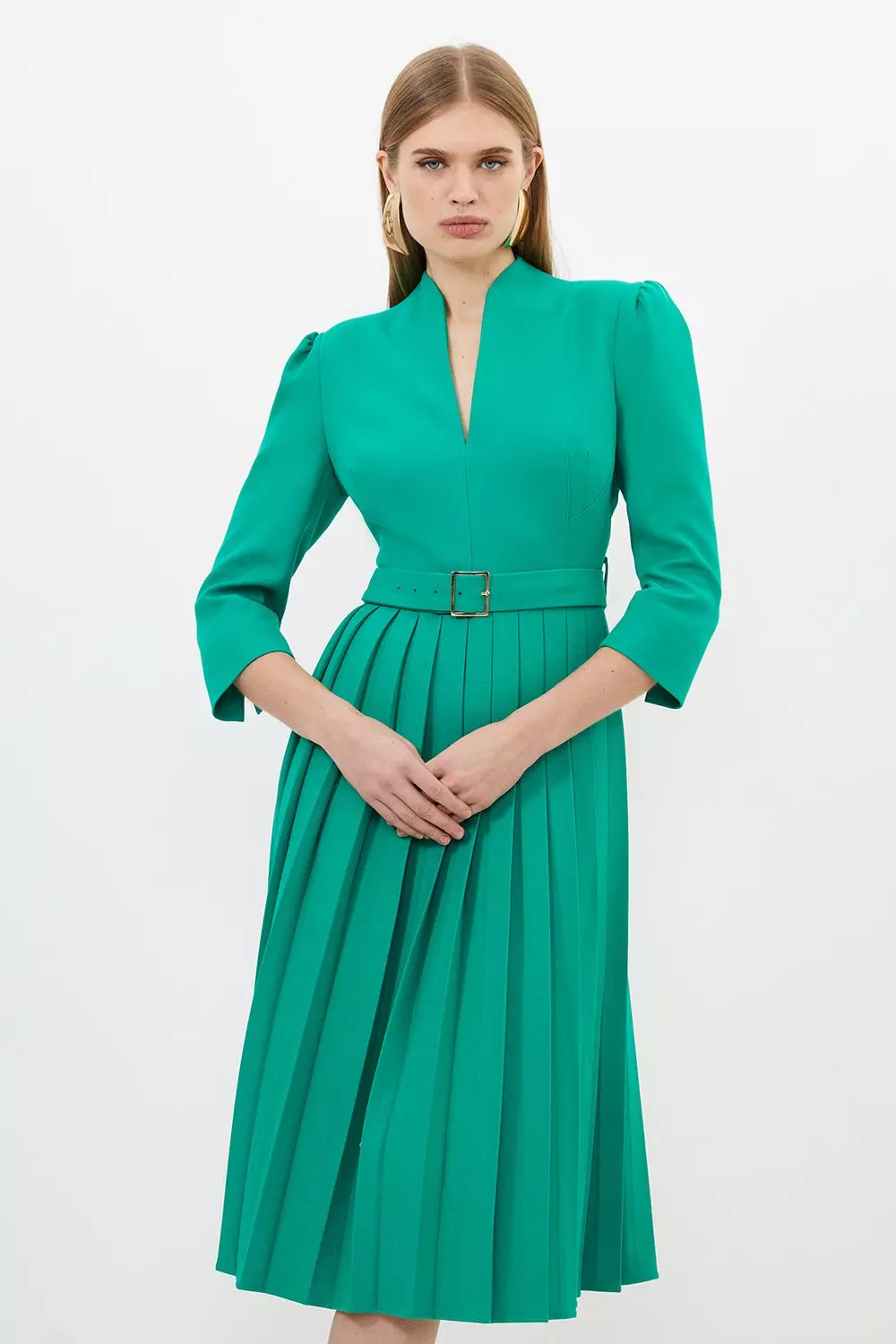 Karen millen best sale green pleated dress