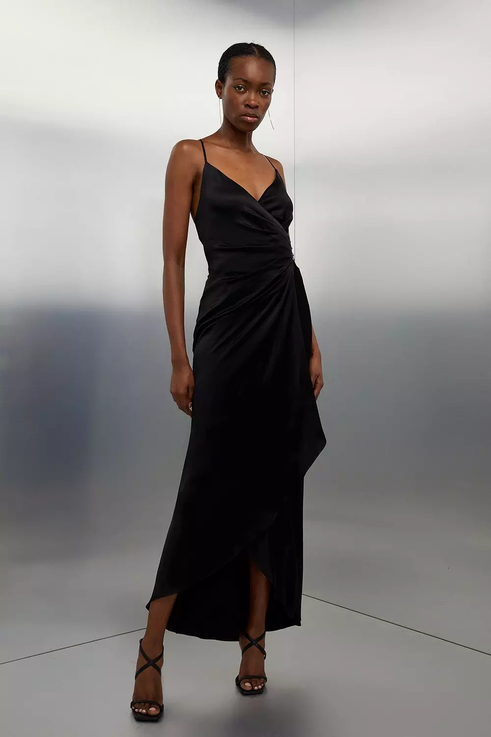 Black ruched slip dress sale