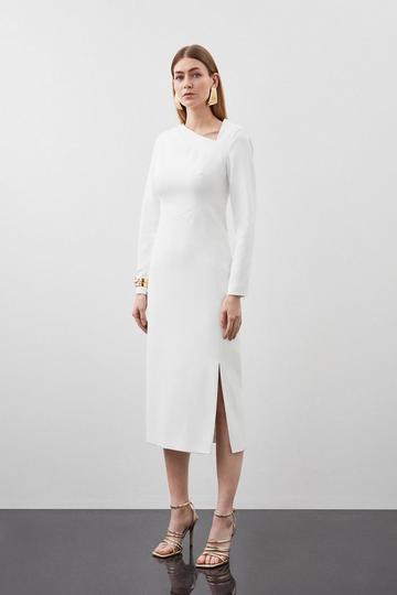 Stretch Crepe Tailored Asymmetric Neckline Maxi Dress ivory