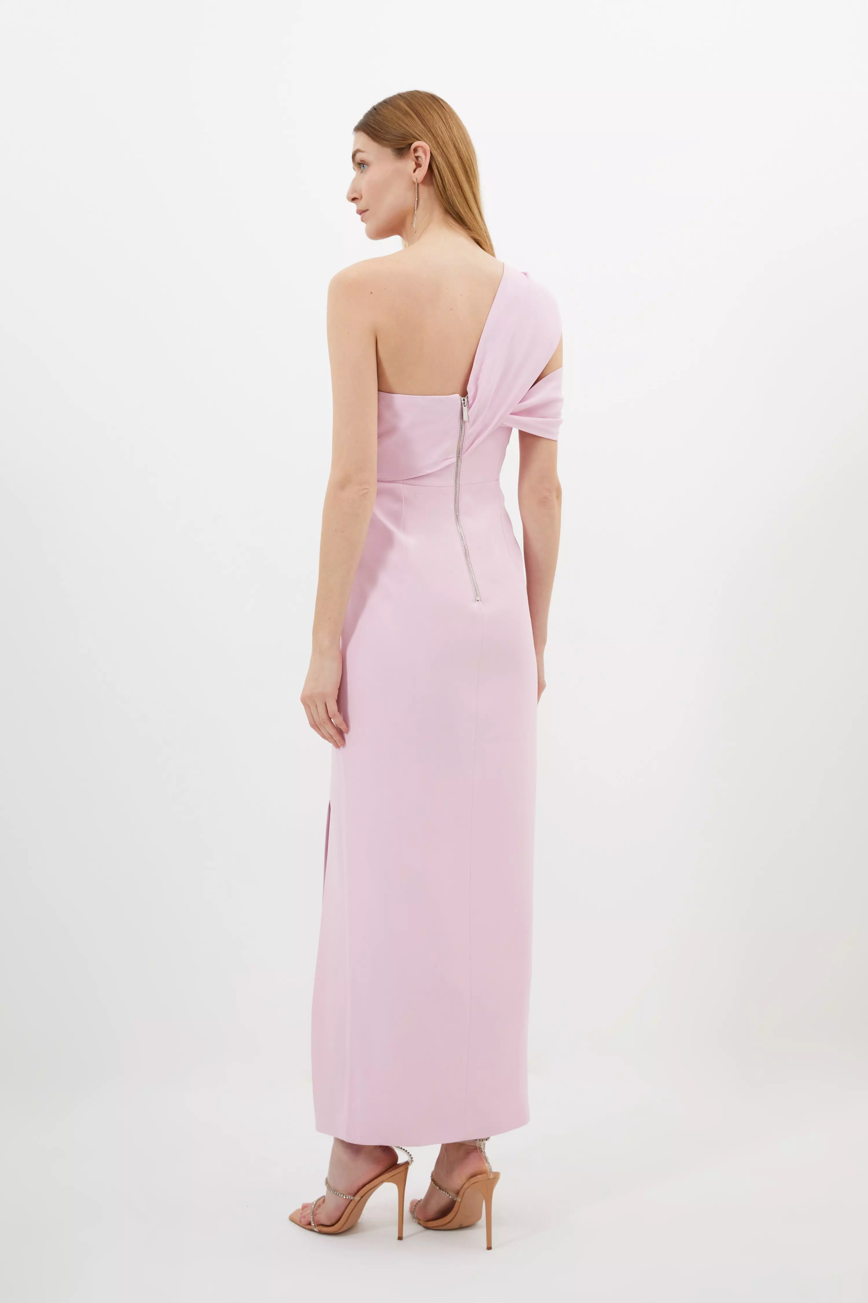 Compact Stretch Viscose Tailored One Shoulder Maxi Dress | Karen Millen