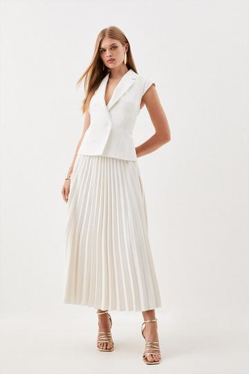 Petite Compact Stretch Insert Panel Soft Skirt Tailored Midi Dress ivory