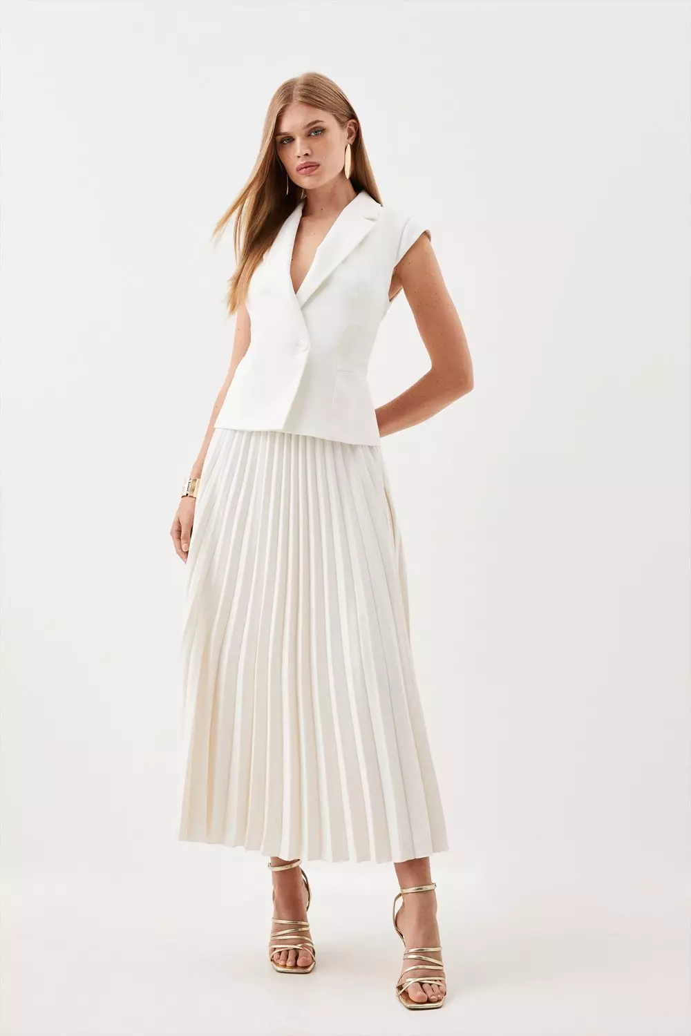 White pleated skirt outlet petite