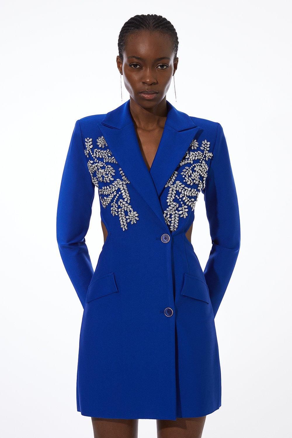 Cobalt blue fringe deals tailored blazer dress