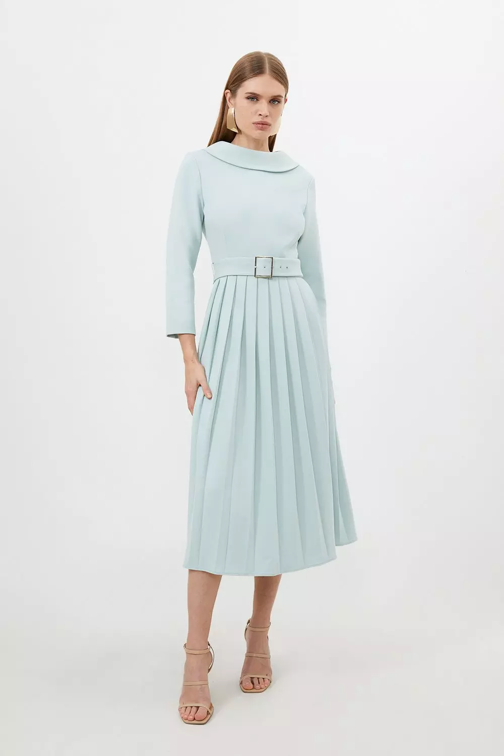 Pleated 3/4 Sleeve Tailored Dress