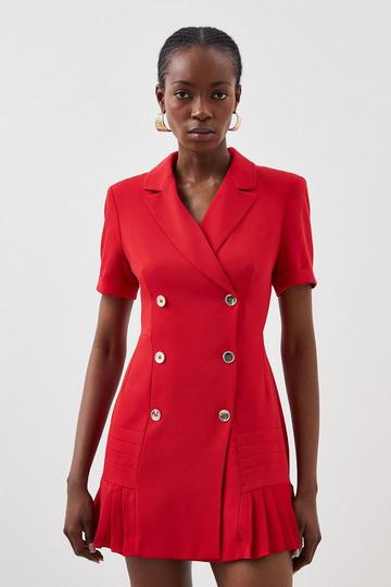 Pleated Woven Mini Blazer Dress red