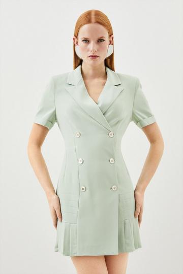 Pleated Woven Mini Blazer Dress sage