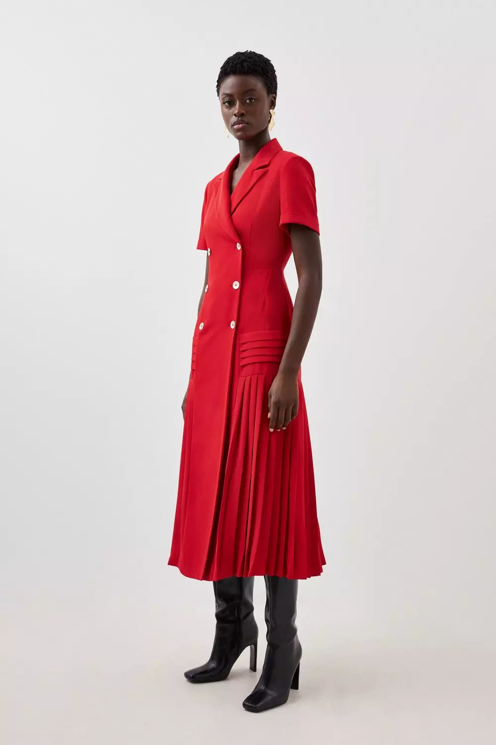 Tall Pleated Woven Midi Blazer Dress | Karen Millen