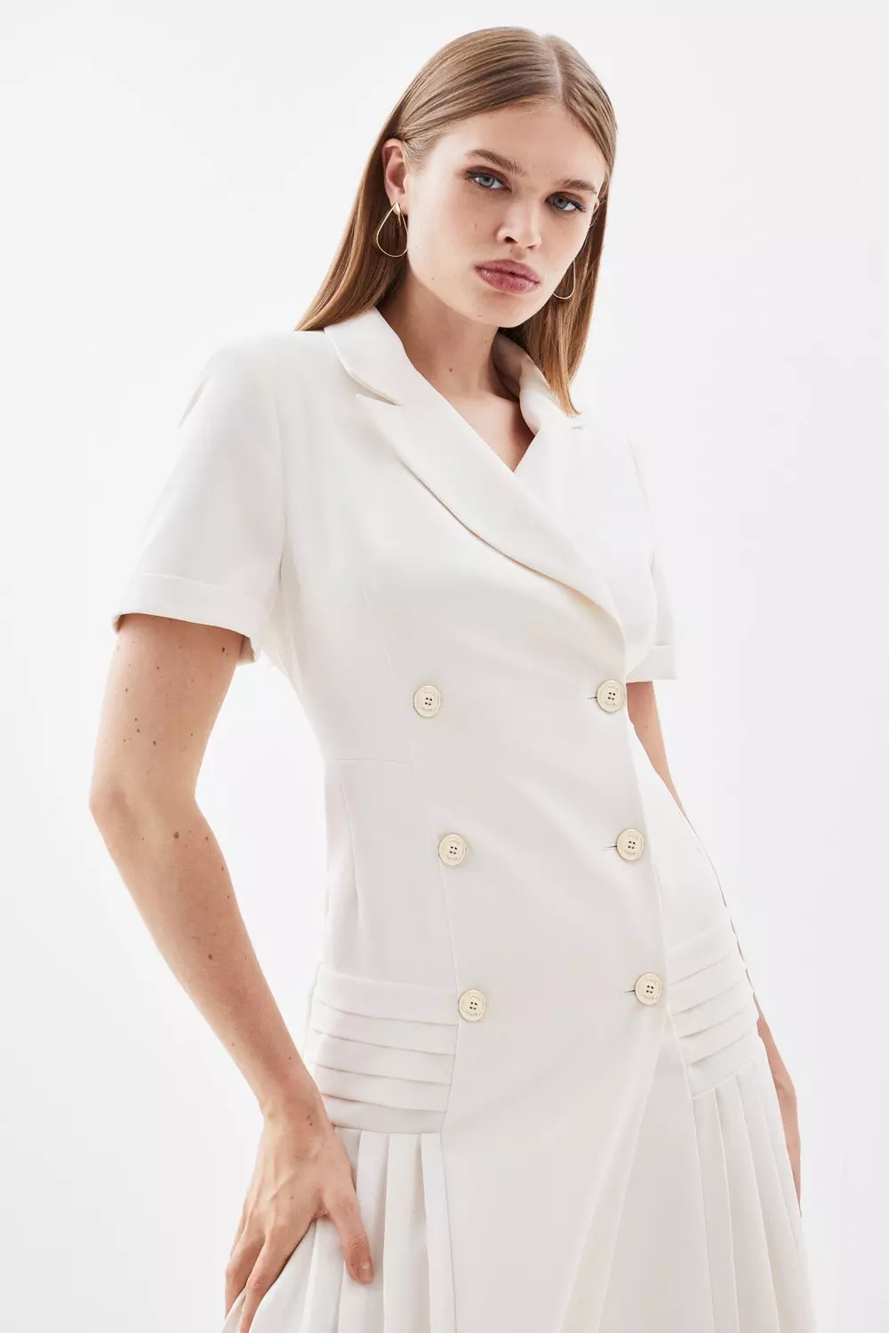 Petite Pleated Woven Midi Blazer Dress Karen Millen