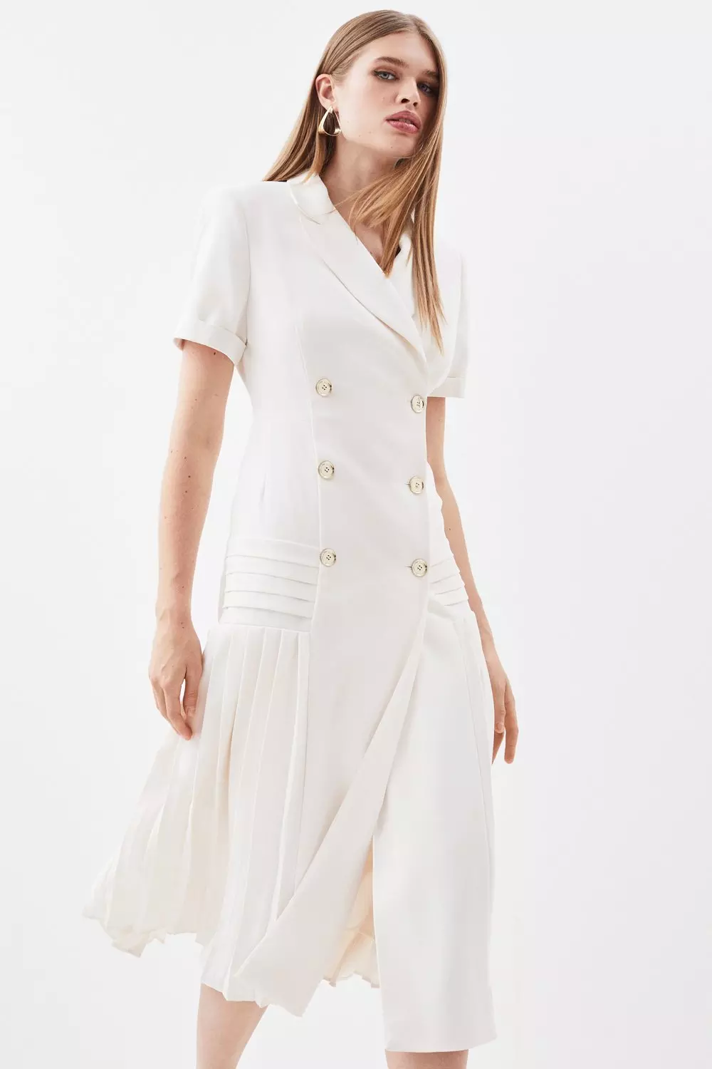 White button detail outlet blazer midi dress