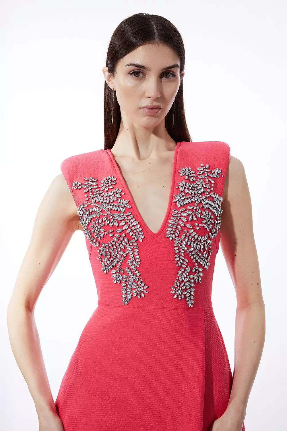 Embellished Bandage Figure Form Knit Sleeveless Midaxi Dress | Karen Millen