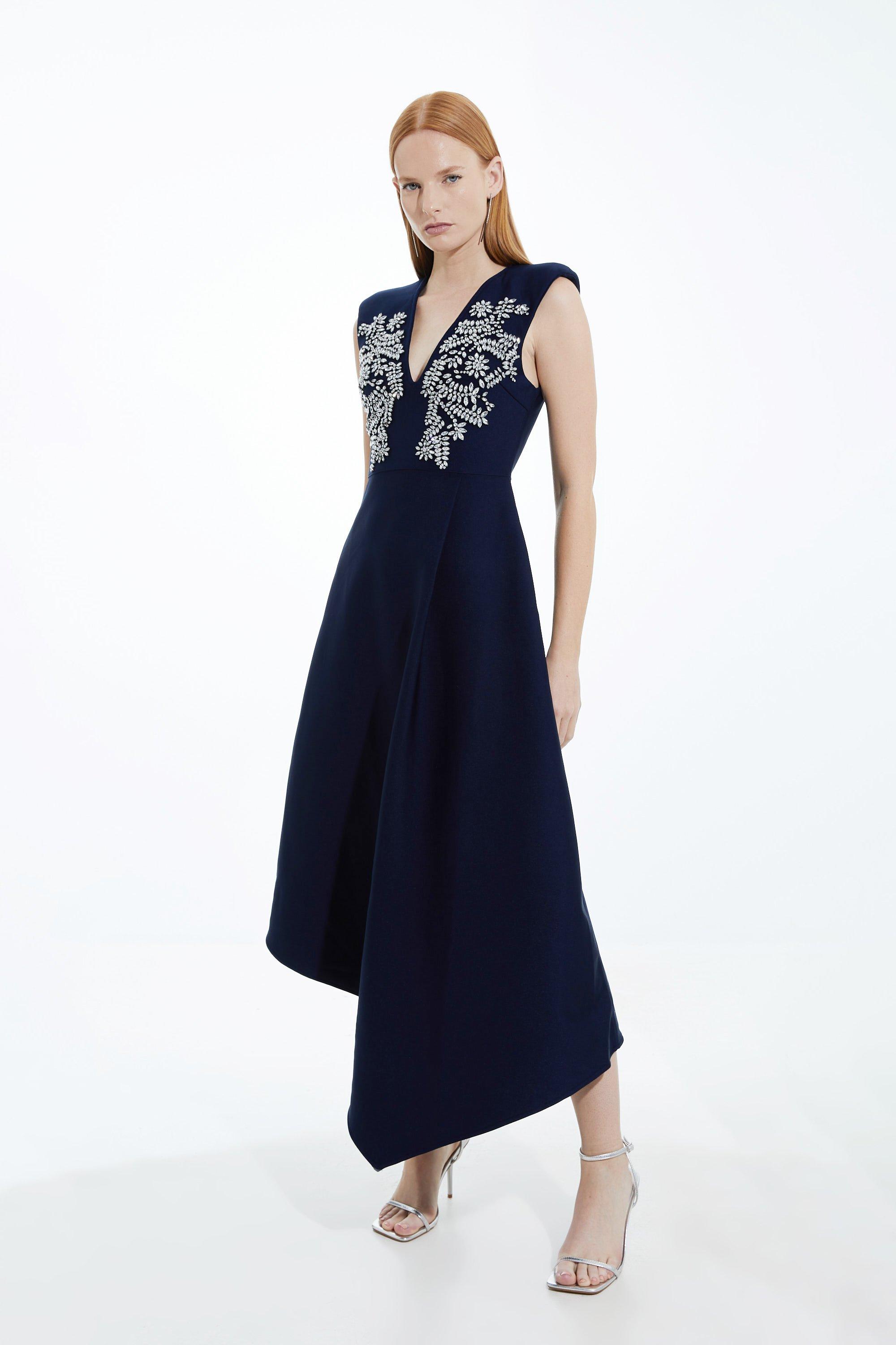 Embellished Bandage Figure Form Knit Sleeveless Midaxi Dress - Navy