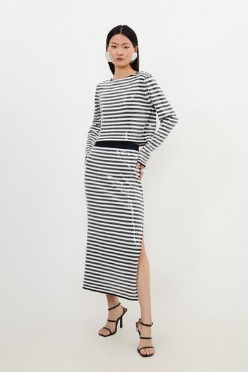All Over Striped Sequin Viscose Blend Midaxi Skirt stripe