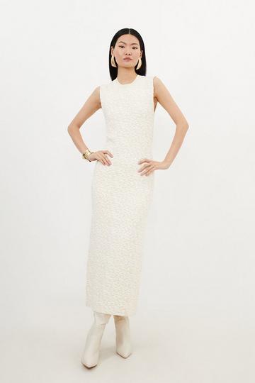 Cream White Textured Blister Stitch Knit Sleeveless Midaxi Dress