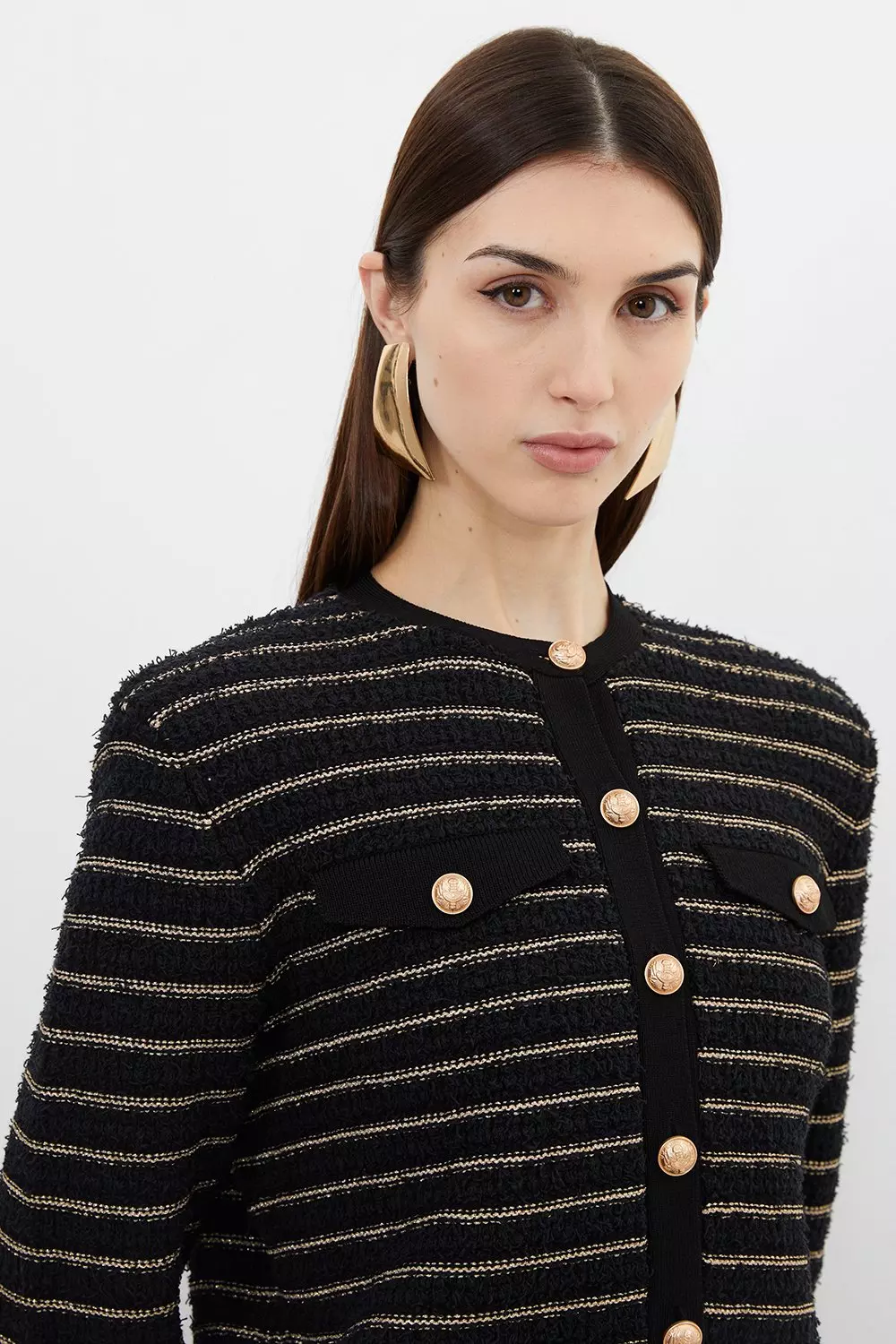 Textured Military Trim Knit Jacket