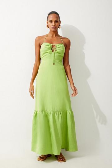 Viscose Linen Woven Maxi Beach Dress lime