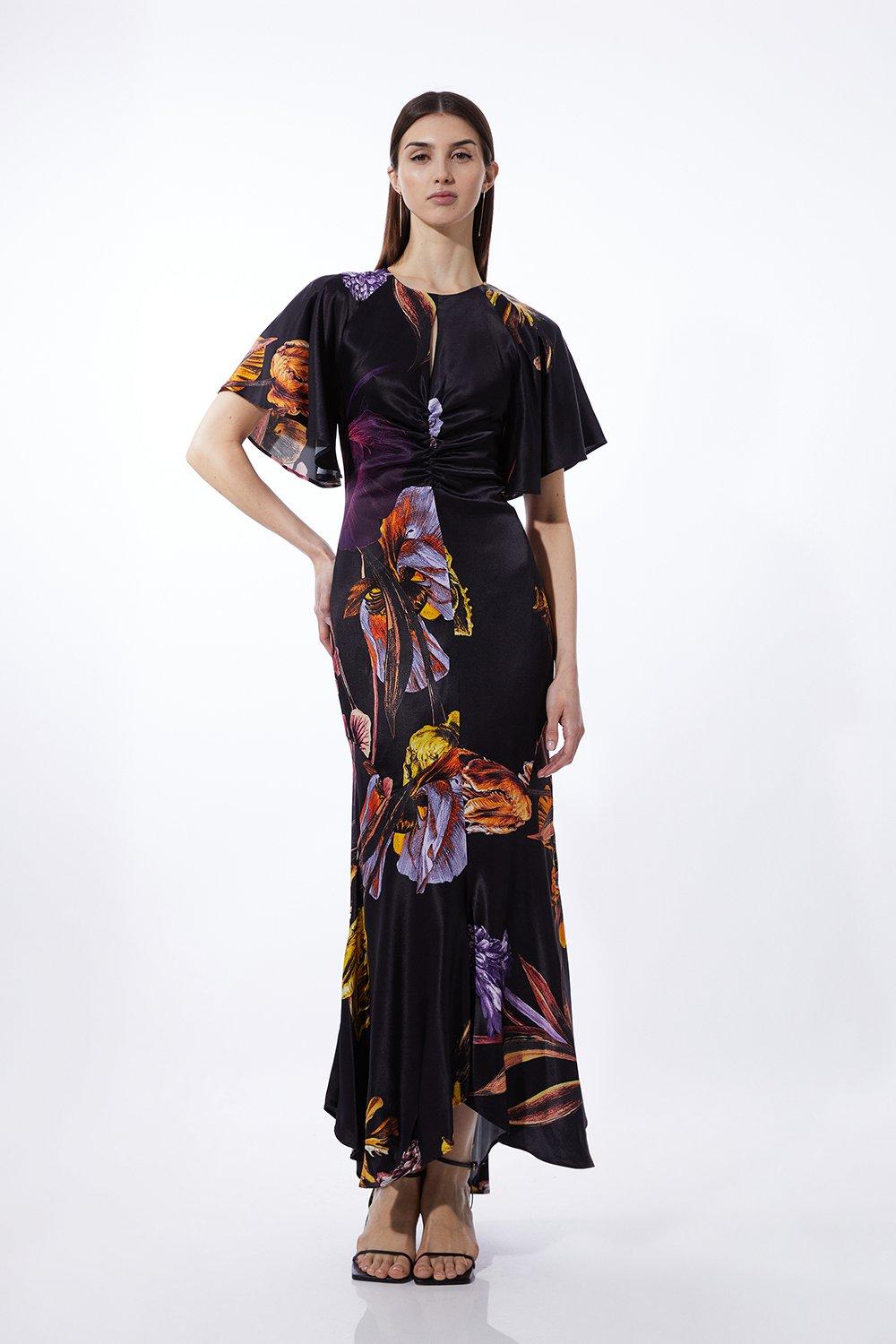 Tall Corset Detail Floral Pleated Halter Woven Maxi Dress